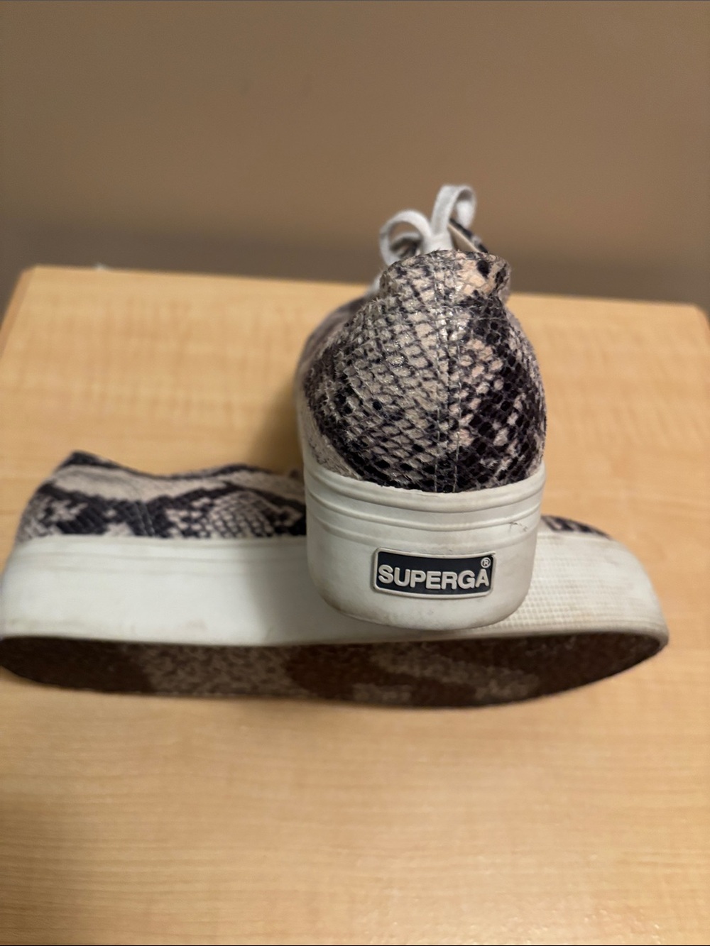 Superga Shimmery Snake-Print Platform Sneakers in Black and Cream